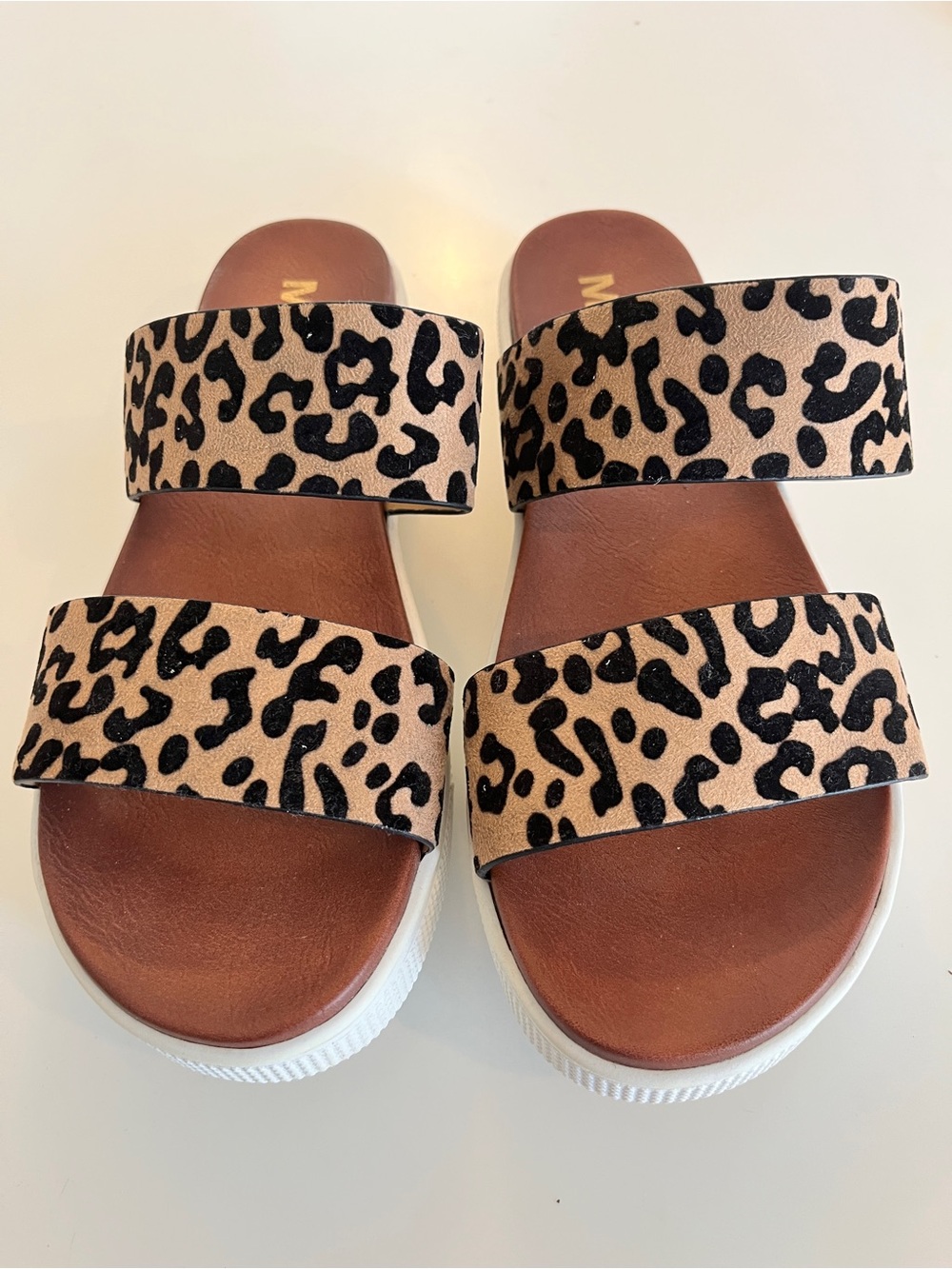 MIA Leopard Print Double-Strap Slide Sandals in Leopard Print Size 8